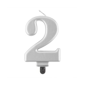 Svíčka číslice 2 metalická stříbrná 8 cm