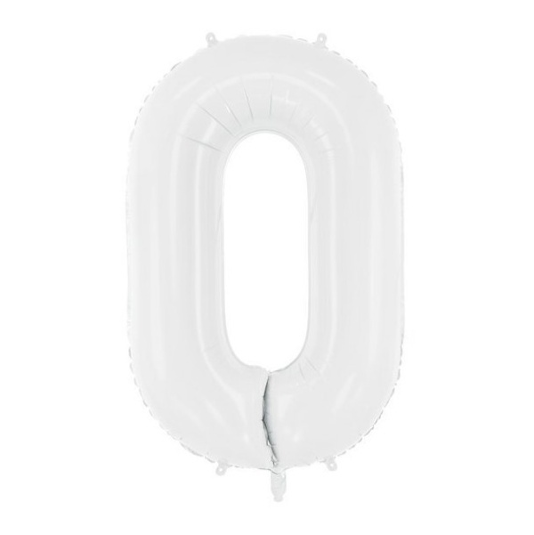 Balónek fóliový číslice 0 bílá 86 cm