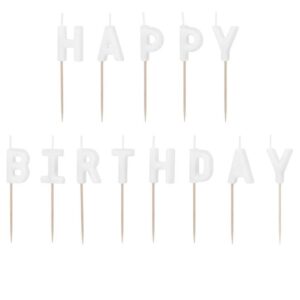 Svíčky dortové nápis Happy Birthday bílé 2