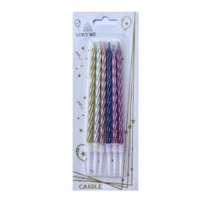 Svíčky dortové spirálové metalické barevné 13 cm 6 ks
